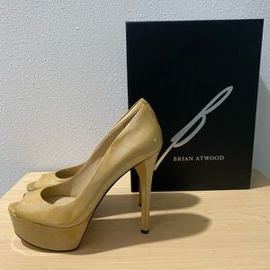 Brian Atwood Natural MU RP Bambola opened toed heels.